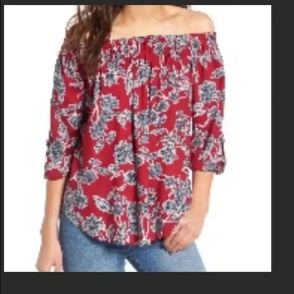 Splendid Off-Shoulder Print Top Blue - Picture 2 of 5